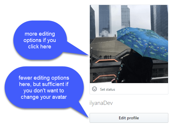 GitHub edit profile button